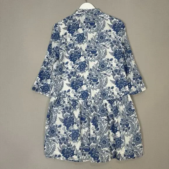 Ro’s Garden Leticia Deauville Mini Shirt Dress Womens Small Blue Floral Cottage - Picture 6 of 14